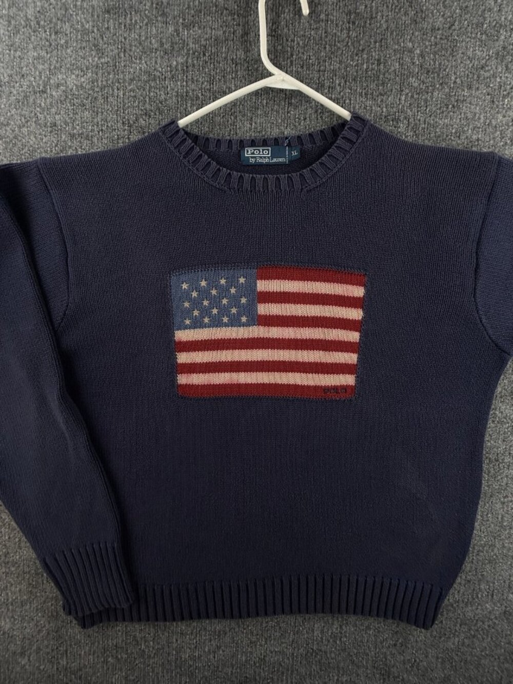 Polo Ralph Lauren USA Flag Sweater Pullover Crew Neck Cotton Red White Blue